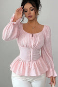 U Neck Tie Long Sleeve Designer Blouse image 1