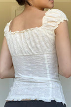 Ruched Low Neck Button Ruffled Lace Tank Top image 3