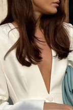 White Deep V-neck Blazer Pants Office Two Piece Set image 7
