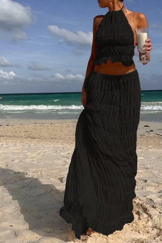 Ruched Halter Cami & Maxi Skirt Boho Dress image 18