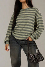 Relaxed Elegant Striped Knit Pullover Blouse image 3