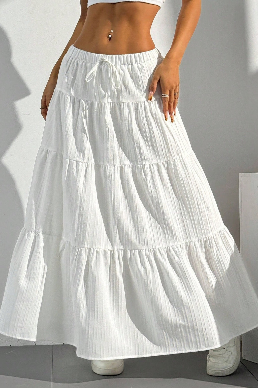 White Tie Waist A-Line Maxi Skirt image 1