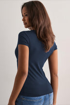 Deep V Neck Solid Slim Waist T-shirt image 8