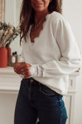 Lace Panel Pullover Long Sleeve Blouse image 2