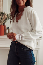 Lace Panel Pullover Long Sleeve Blouse image 2