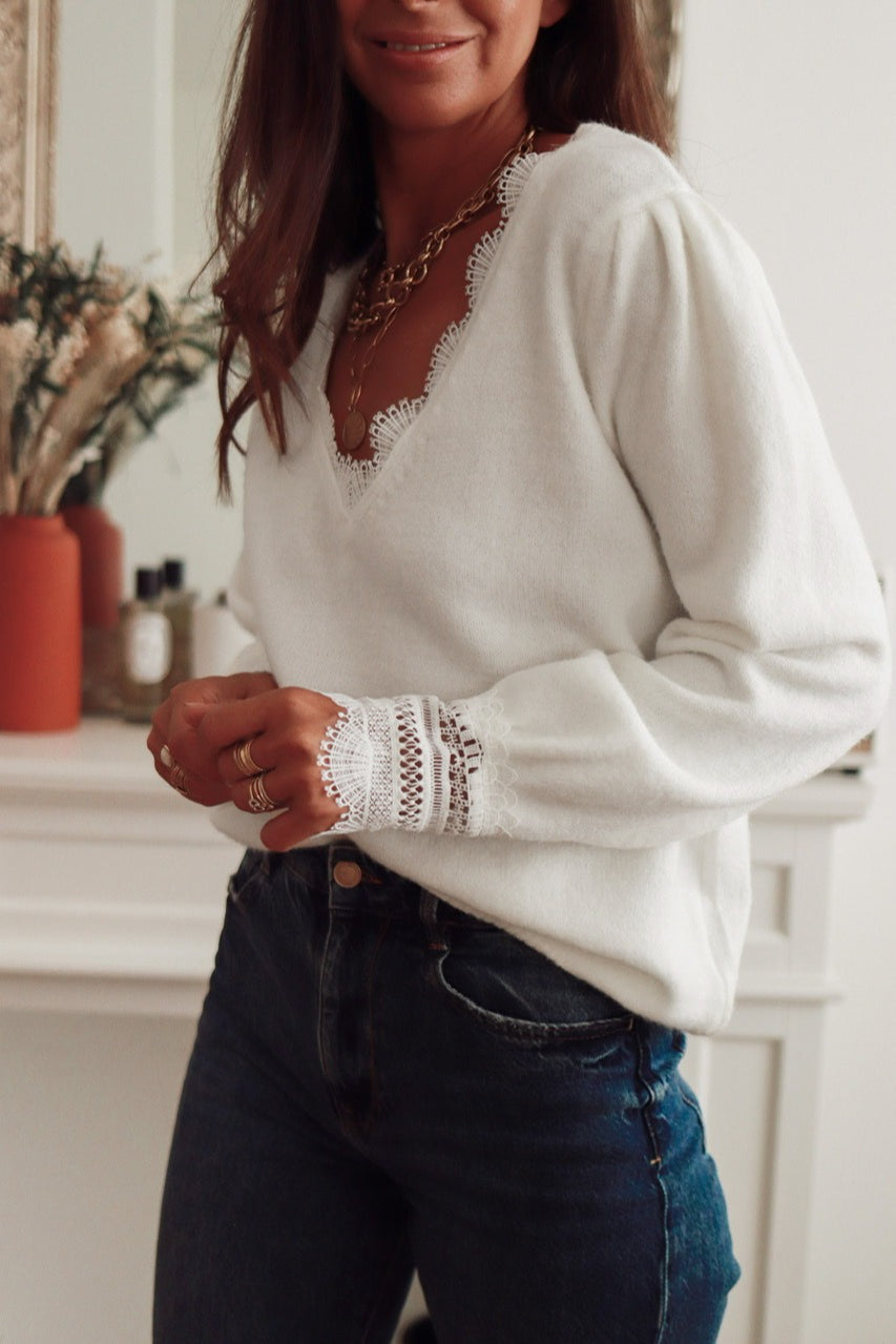 Lace Panel Pullover Long Sleeve Blouse image 2