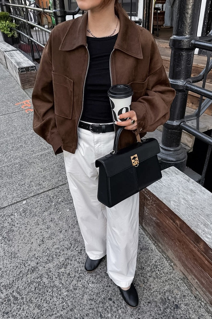Loose Fit Brown Suede Jacket image 2