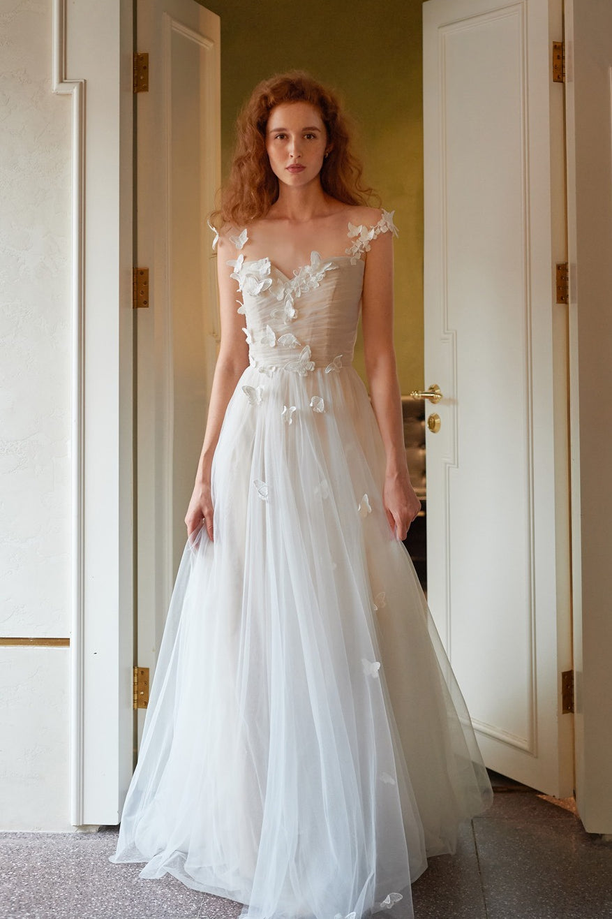 Dreamy Petal V Neck Backless Reception Dress image 1