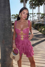 Sexy Sequin V-neck Asymmetrical Bodycon Mini Dress image 2