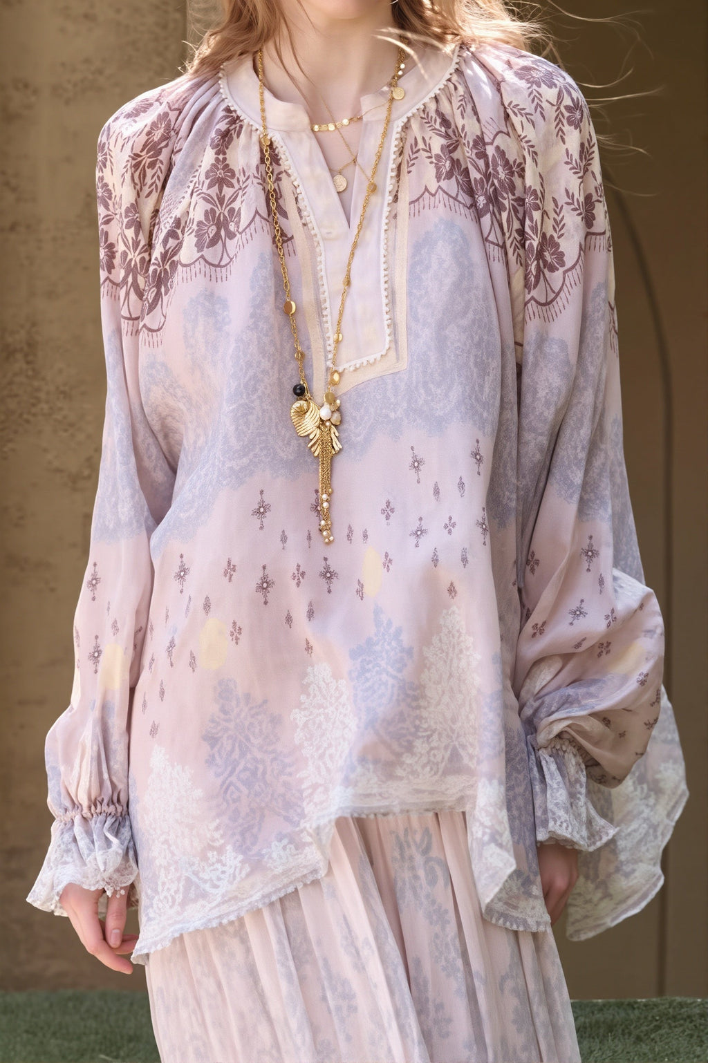 Linen Tie Dye Casual Long Sleeve Blouse image 1
