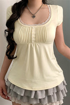 Lace Ruffle Pleated Button Blouse image 5