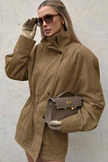 High Neck Cinched Waist Suede Jacket image 1
