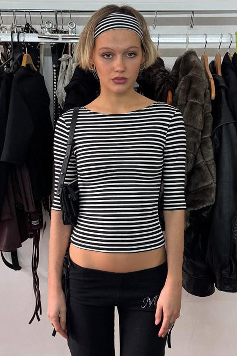 Vintage Color Block Stripe Jacquard Fitted Knit Blouse image 2