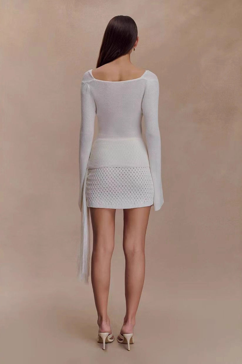 Sexy Slim-Fit Waist-Cinched Lace-Knit U-Neck Sweater image 6