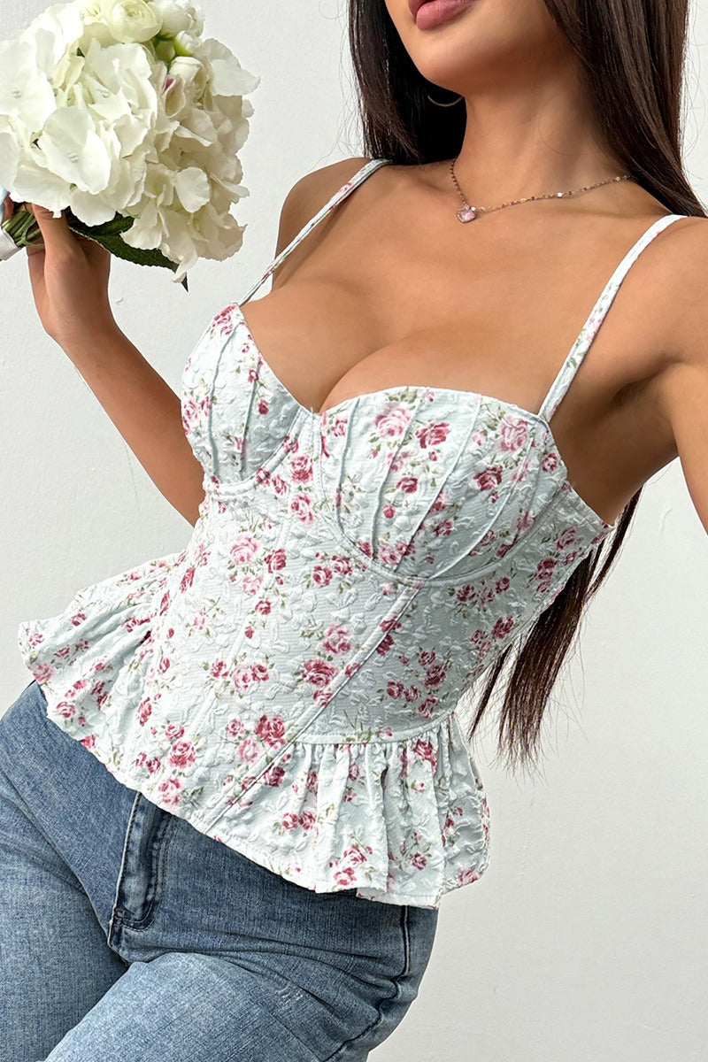 Floral Irregular Ruffle Tie Cami Top image 12