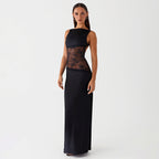 Sexy Lace Satin Backless Maxi Dress image 10