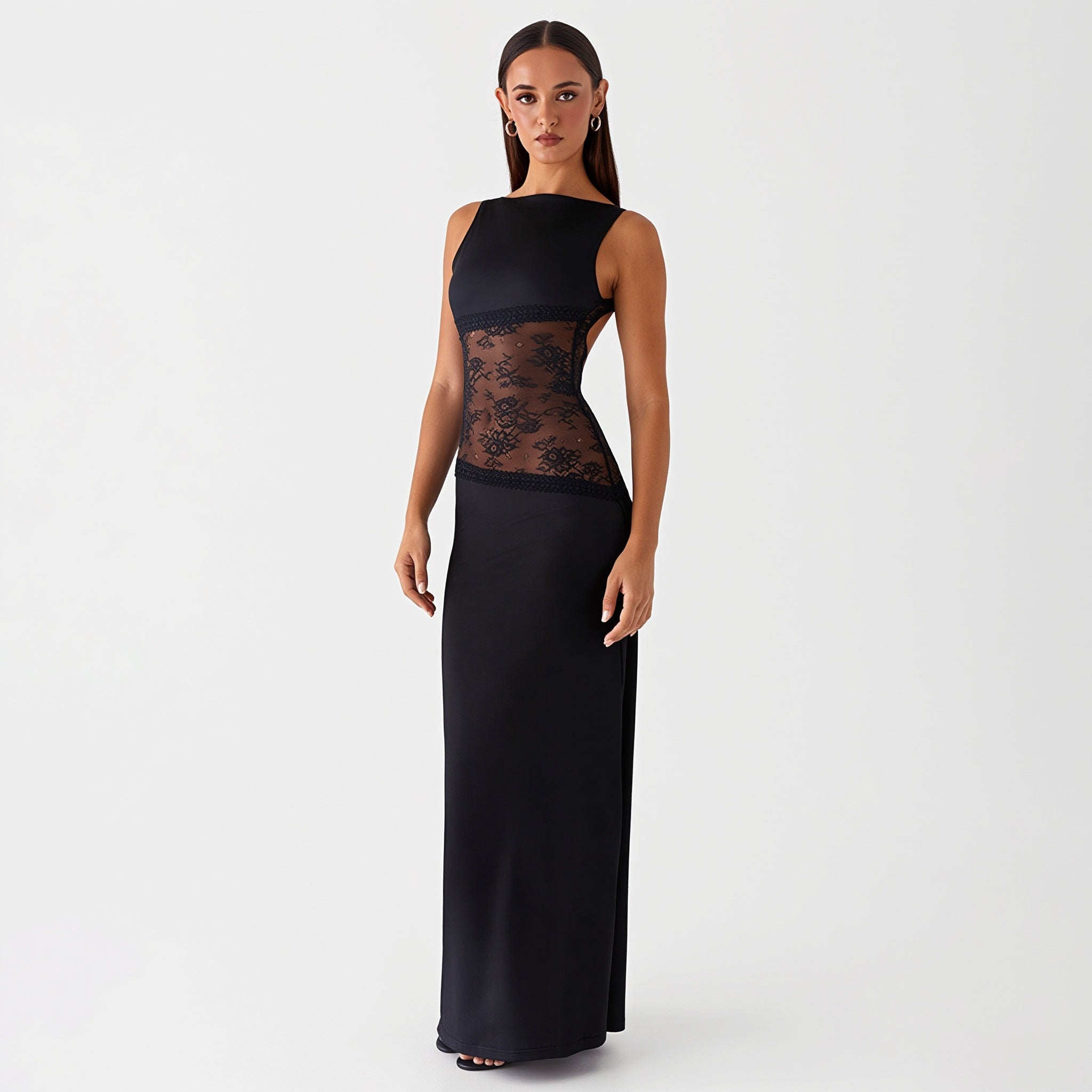 Sexy Lace Satin Backless Maxi Dress image 10