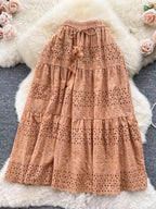 Soleil Eyelet Skirt detail view styled for Avrienne