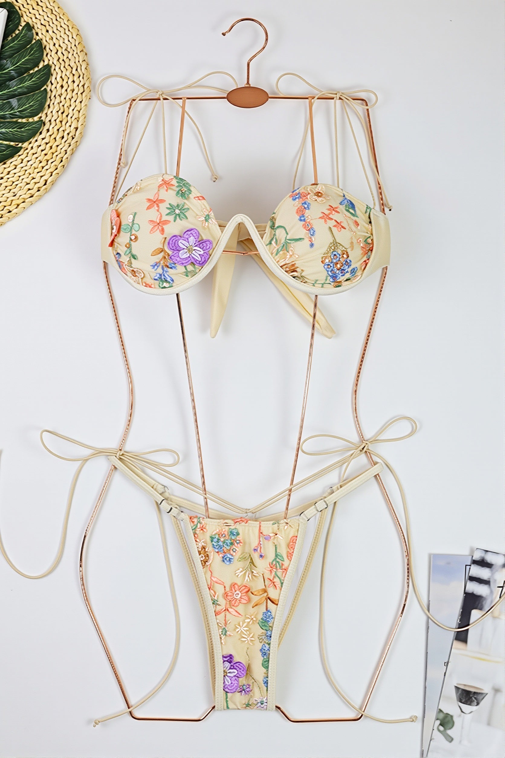 Chic Lace Up Embroidered Underwire Bikini Sets image 4