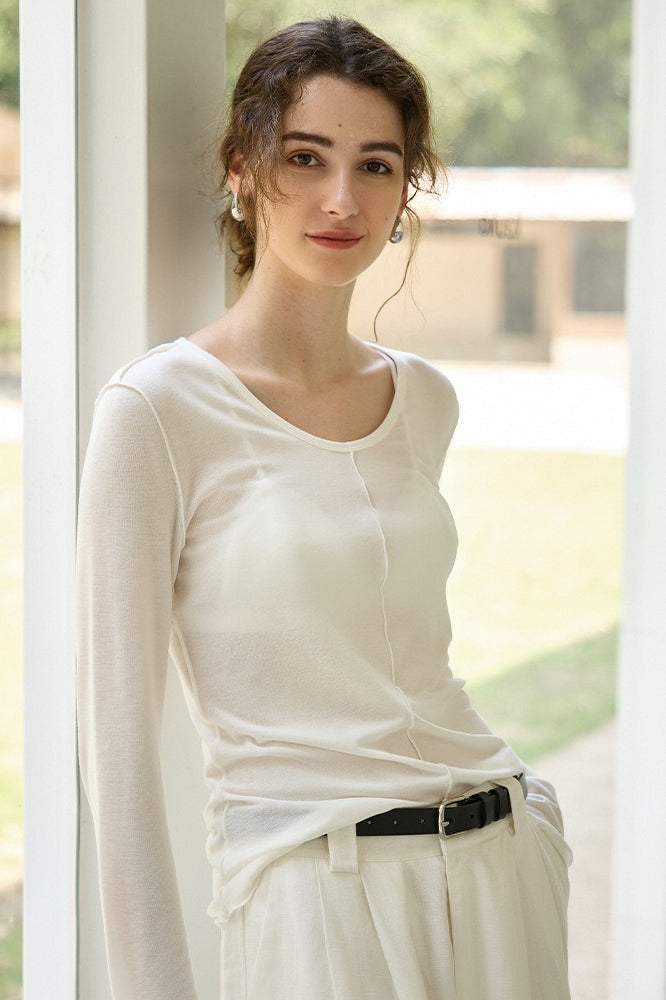 Tencel Wool Blend Round Neck Knit Top image 3
