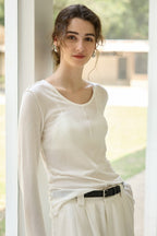 Tencel Wool Blend Round Neck Knit Top image 3