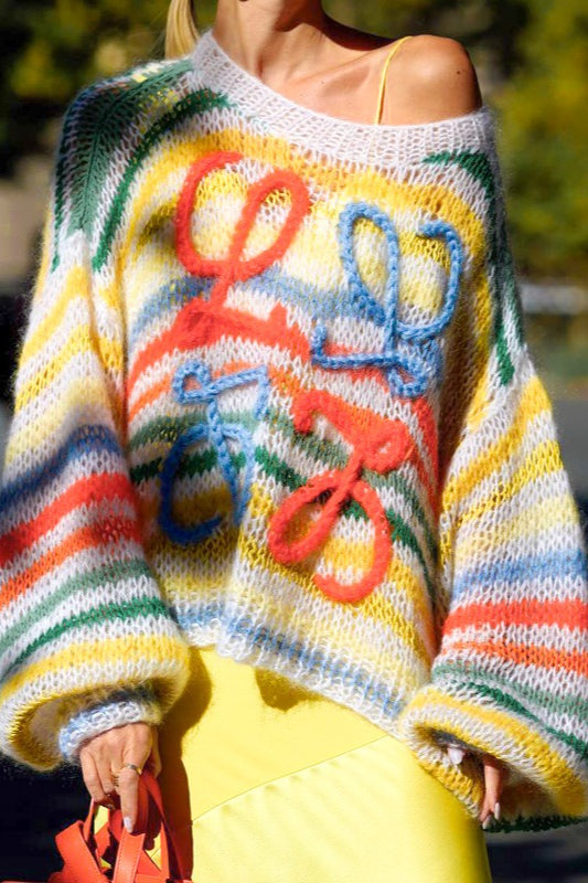 Colorful Stripe Knit Loose Pullover Blouse image 1