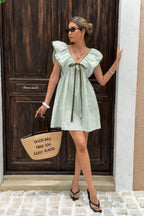 Striped V Neck Ruffle Flutter Sleeve Mini Dress image 12