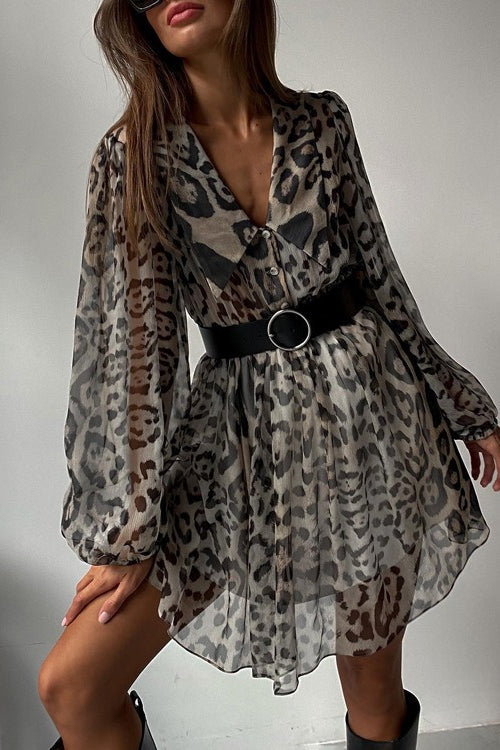 Chiffon Leopard Print Peter Pan Collar Mini Dress image 1