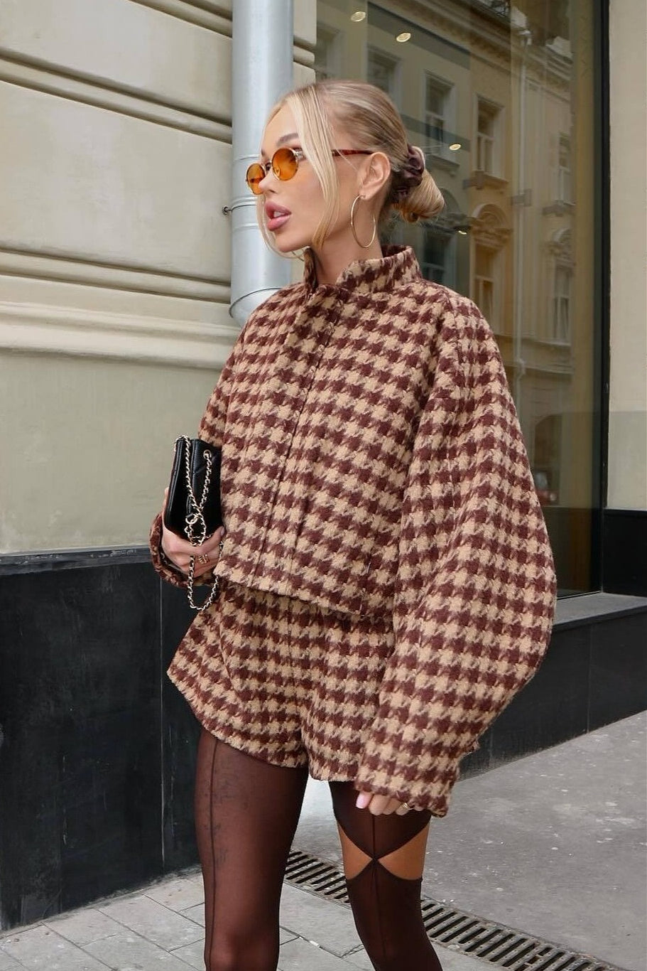 Vintage Houndstooth Zip Jacket and Shorts Two Piece Set image 1
