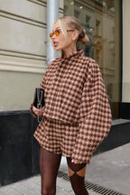 Vintage Houndstooth Zip Jacket and Shorts Two Piece Set image 1
