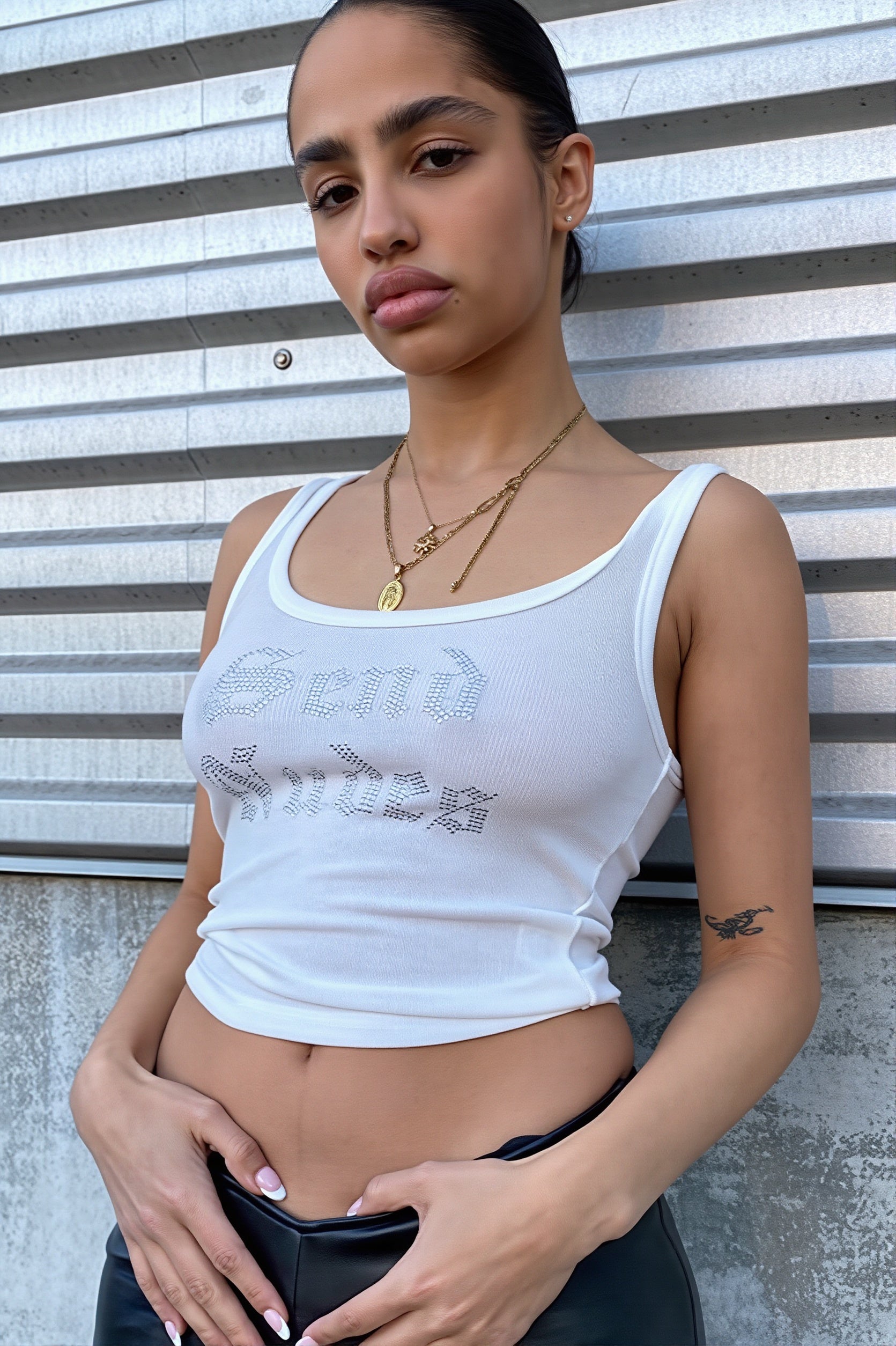 Letter Rhinestone U Neck Tank Top image 3
