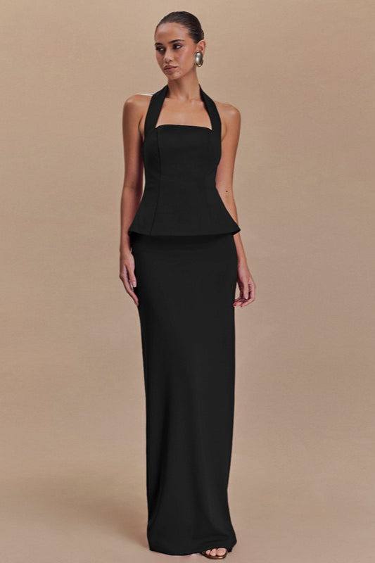 Solid Halter Backless Maxi Formal Dress image 1