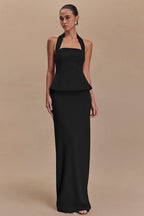 Solid Halter Backless Maxi Formal Dress image 1