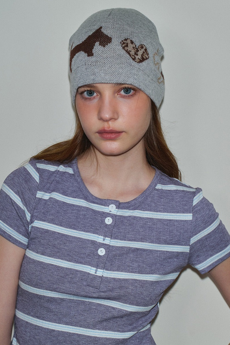 Leopard Heart Dog Pattern Wool Blend Knitted Hat image 4