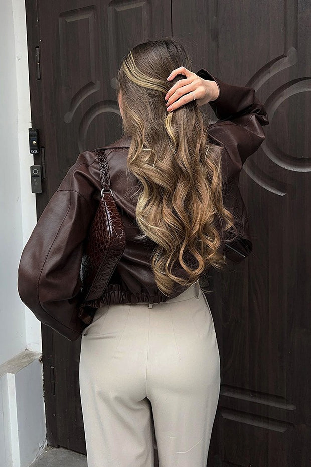 Retro Brown PU Leather Jacket image 4