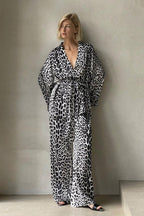 Chic Printed Long-Sleeve Shirt Belted Wide-Leg Pants Two Piece Set image 3