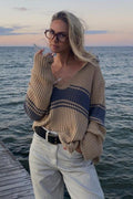 Striped Colorblock Long Sleeve Knit Sweater image 1