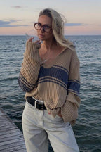 Striped Colorblock Long Sleeve Knit Sweater image 1