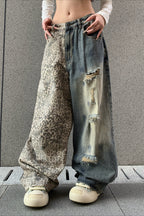 Leopard Print Ripped Wide Leg Jeans image 1