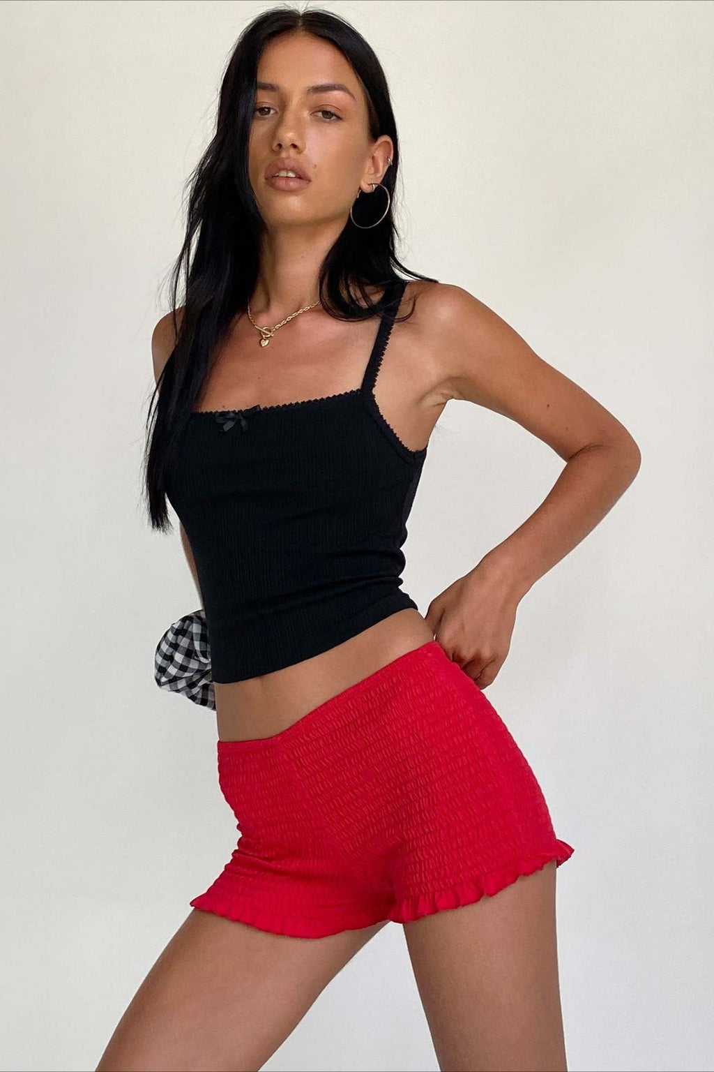 Y2K Solid Casual Low Waist Plaid Ruffle Shorts image 10