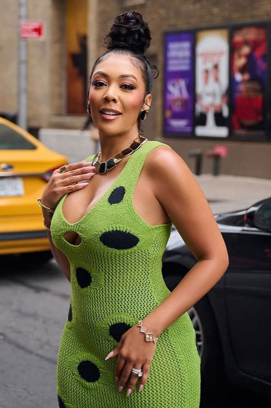 Knit Sleeveless Bodycon Polka Dot Fringe Maxi Dress image 4