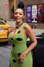Knit Sleeveless Bodycon Polka Dot Fringe Maxi Dress image 4