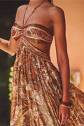 Strapless Lace Up Pleated Boho Dress image 1