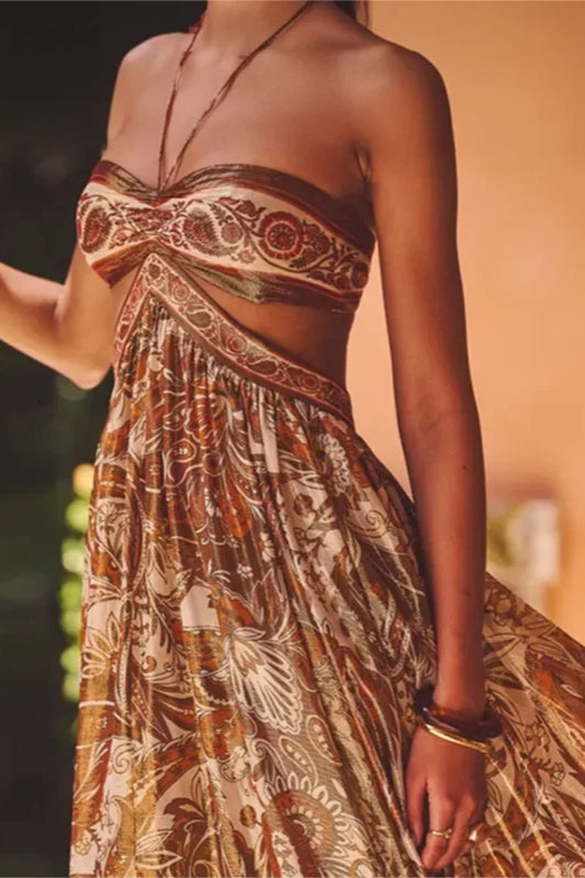 Strapless Lace Up Pleated Boho Dress image 18