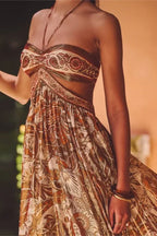 Strapless Lace Up Pleated Boho Dress image 12