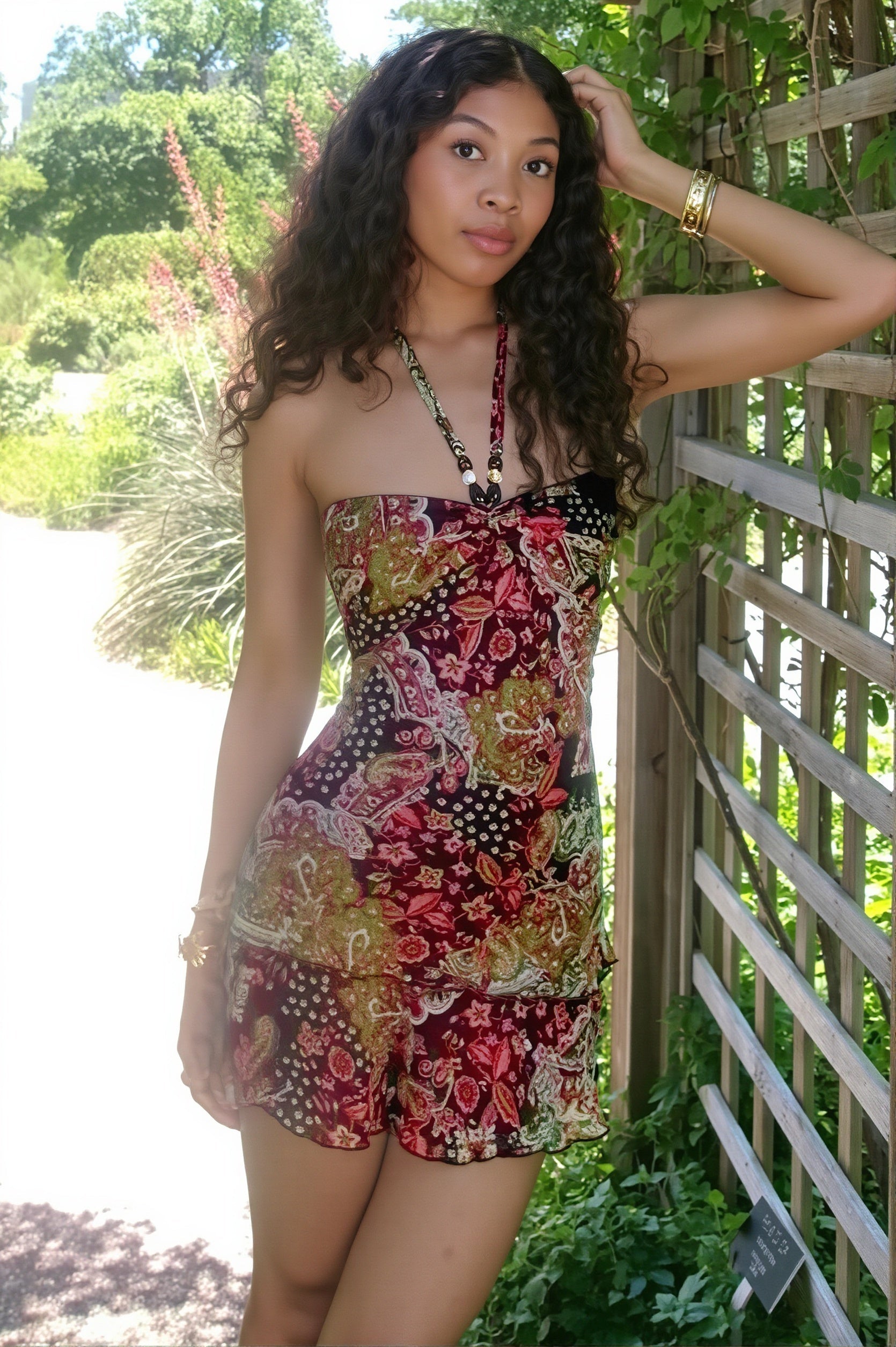 Retro Print Halter Wrap Mini Dress image 2