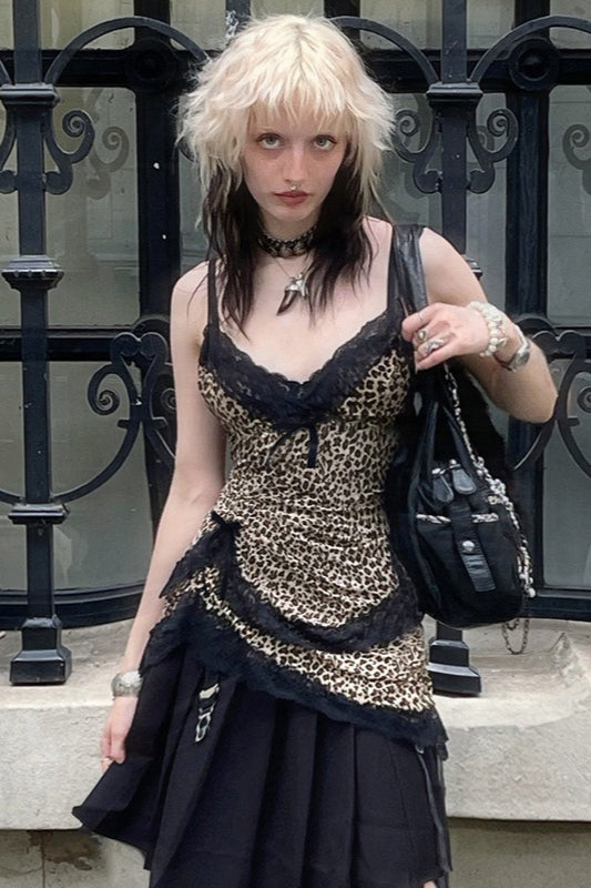 Trendy Asymmetrical Lace Leopard Print Blouse image 1