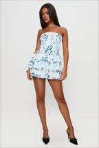 Elegant Floral Ruched Waist Mini Dress image 3