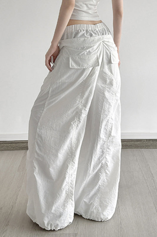 White Drawstring Wide-Leg Cargo Pant image 4