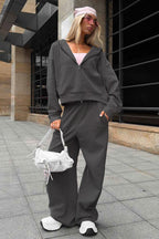 Zipper Hoodie Long Sleeve Wide Leg Pants Two Piece Set image 15